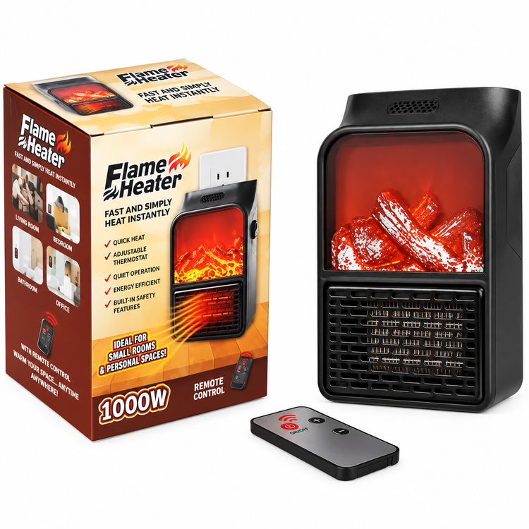 مینی هیتر برقی پریزی 1000 وات مدل Flame Heater (طرح شومینه + ریموت کنترل)