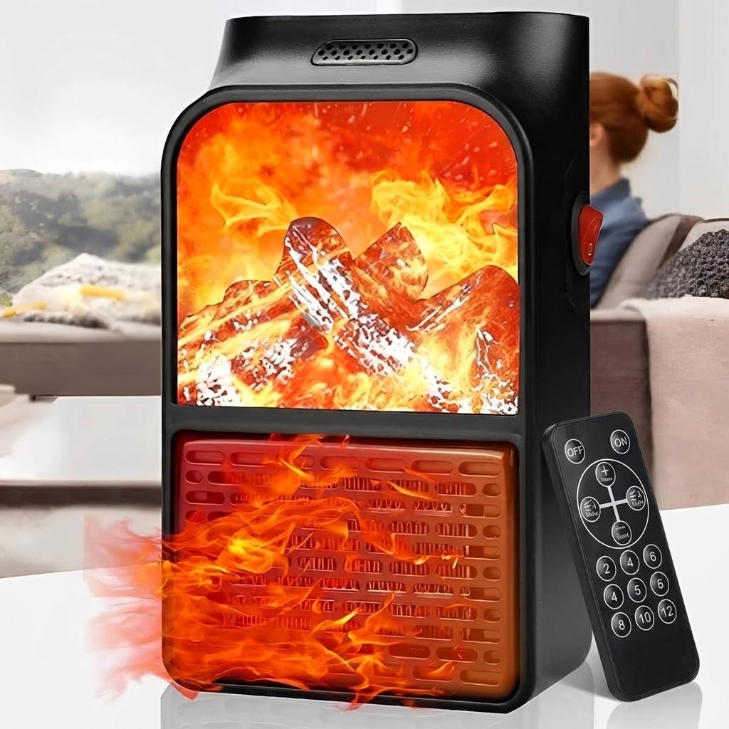 مینی هیتر برقی پریزی 1000 وات مدل Flame Heater (طرح شومینه + ریموت کنترل)