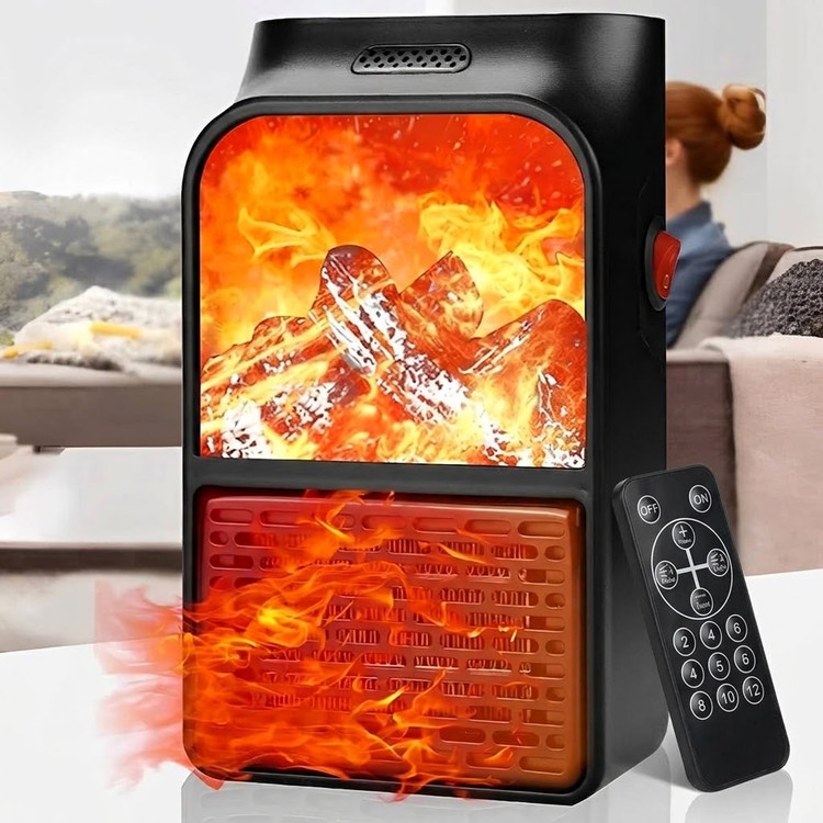 مینی هیتر برقی پریزی 1000 وات مدل Flame Heater (طرح شومینه + ریموت کنترل)