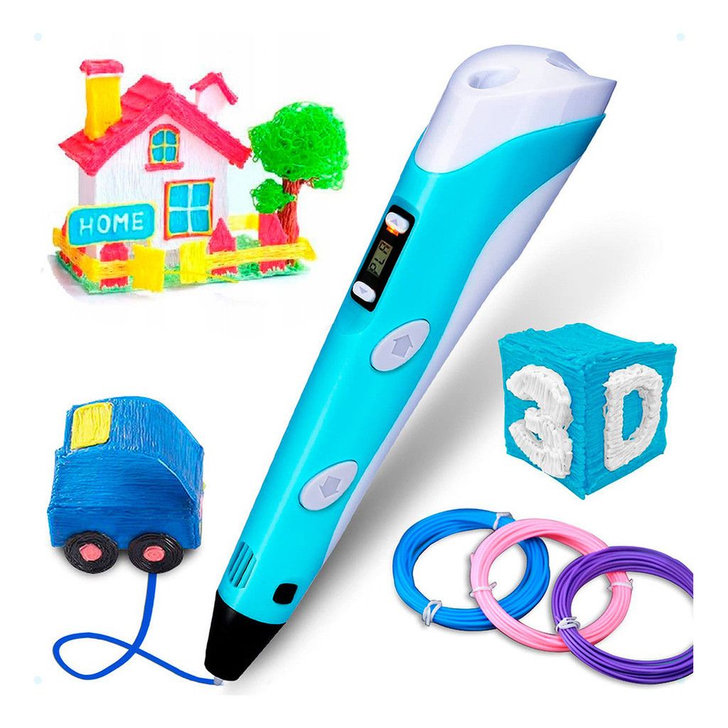 قلم طراحی سه بعدی مدل 3D PEN-2 اورجینال آبی رنگ با نمایشگر و فیلامنت ۱.۷۵ میلی متری